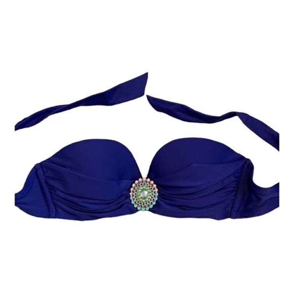 Xhilaration Bandeau blue Bathing suit top with brooch center size M - Picture 1 of 4